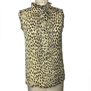 J Crew sleeveless ruffle animal print top 100% silk
